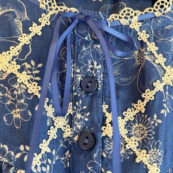 Adonna Blue Toile Nightgown Soft Knit Long Cottage Prairie Long Sleeves Size M - Picture 5 of 11